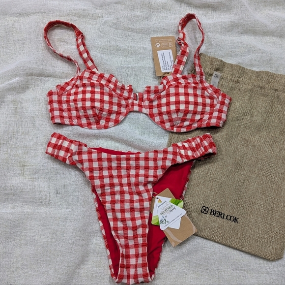 Berlook / new with tags / Small Medium Large  / Red Textured Plaid Bikini set - Picture 1 of 3